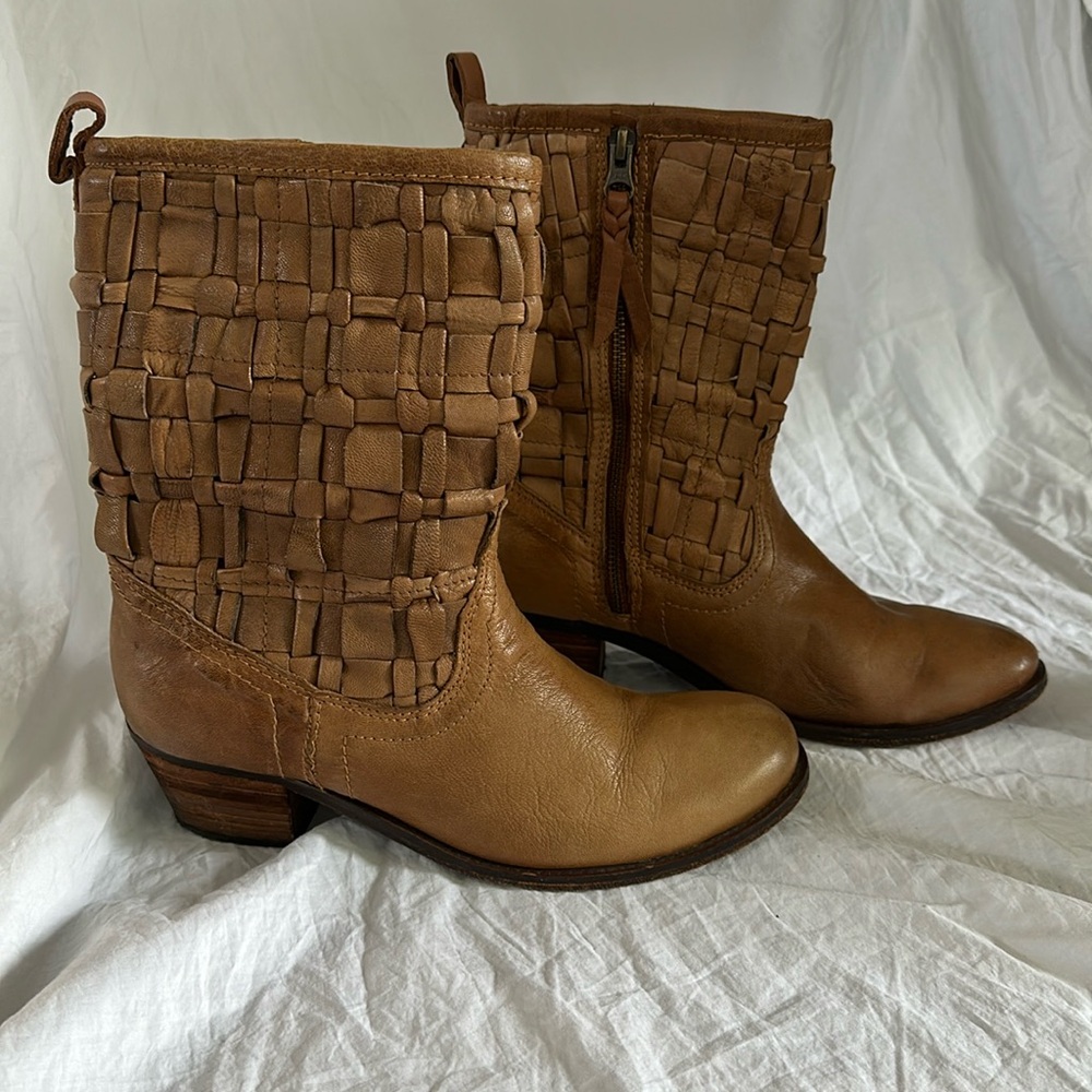 Sheridan Mia leather weave basket boots